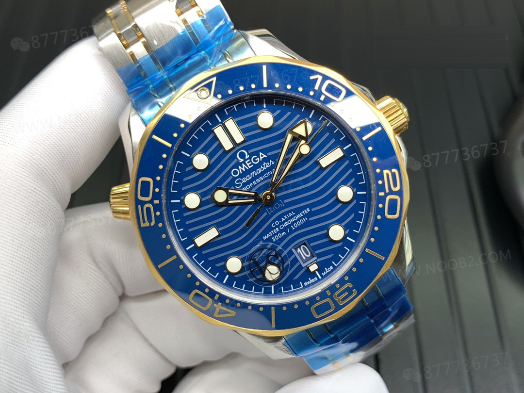 020VS Factory Omega Seamaster 300 Two-Tone Altın Mavi Kadran Gerçek Çekim — 4. fotoğraf