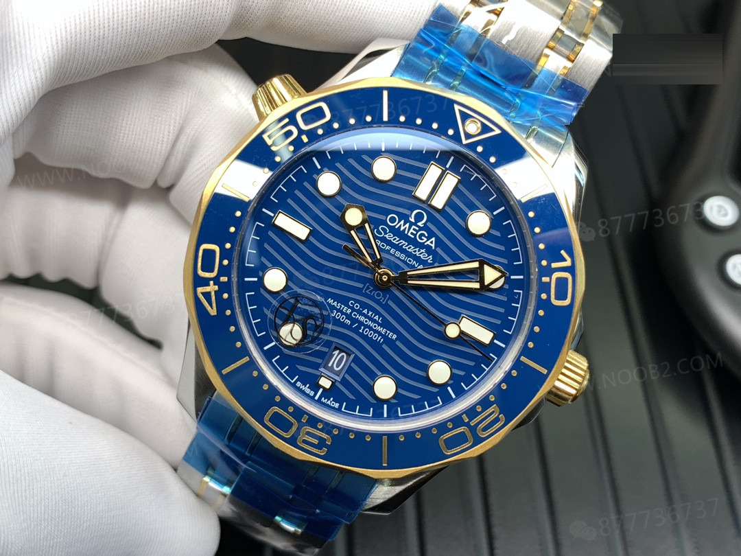 020VS Factory Omega Seamaster 300 Two-Tone Altın Mavi Kadran Gerçek Çekim — 5. fotoğraf