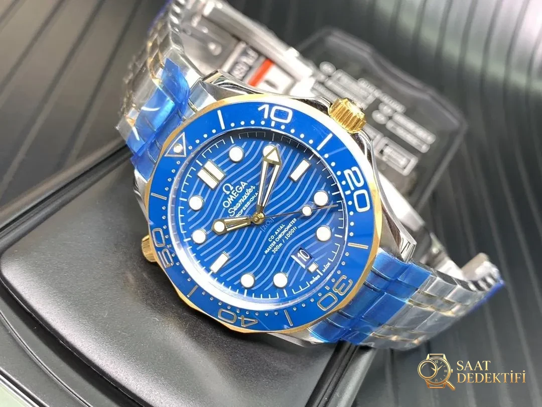 020VS Factory Omega Seamaster 300 Two-Tone Altın Mavi Kadran Gerçek Çekim - Makro Kadran ve İndeks İşçiliği