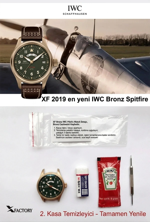 2019 En Yeni XF Factory IWC Bronz Spitfire Pilot UTC MJ271 Özel Versiyon IW327101 İncelemesi - Kadran İbreleri ve Saniye Akışı