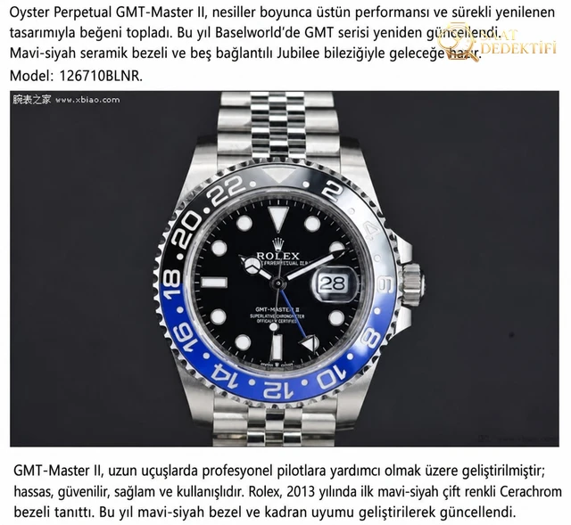 2019GM Factory Rolex GMT mavi-siyah bezel 904L Oyster çelik kol saati göz kamaştırıyor! - Kadran Detayı ve Bezel İşçiliği