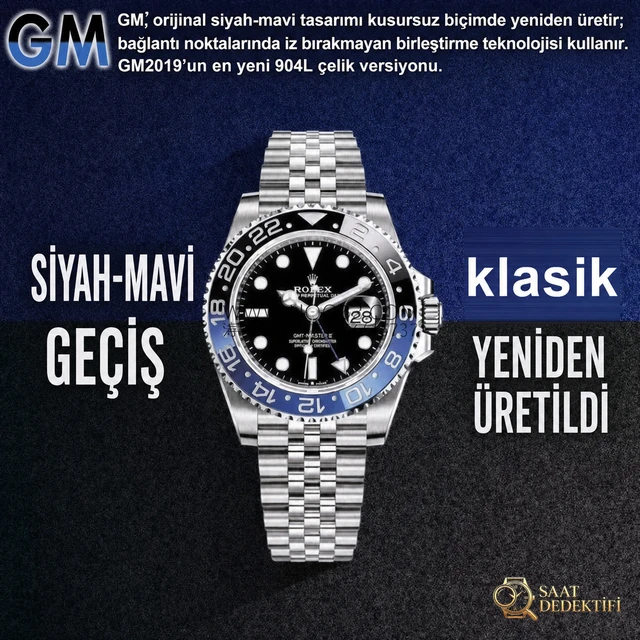 2019GM Factory Rolex GMT mavi-siyah bezel 904L Oyster çelik kol saati göz kamaştırıyor! - Kasa Profili ve Kurma Kolu İncelemesi
