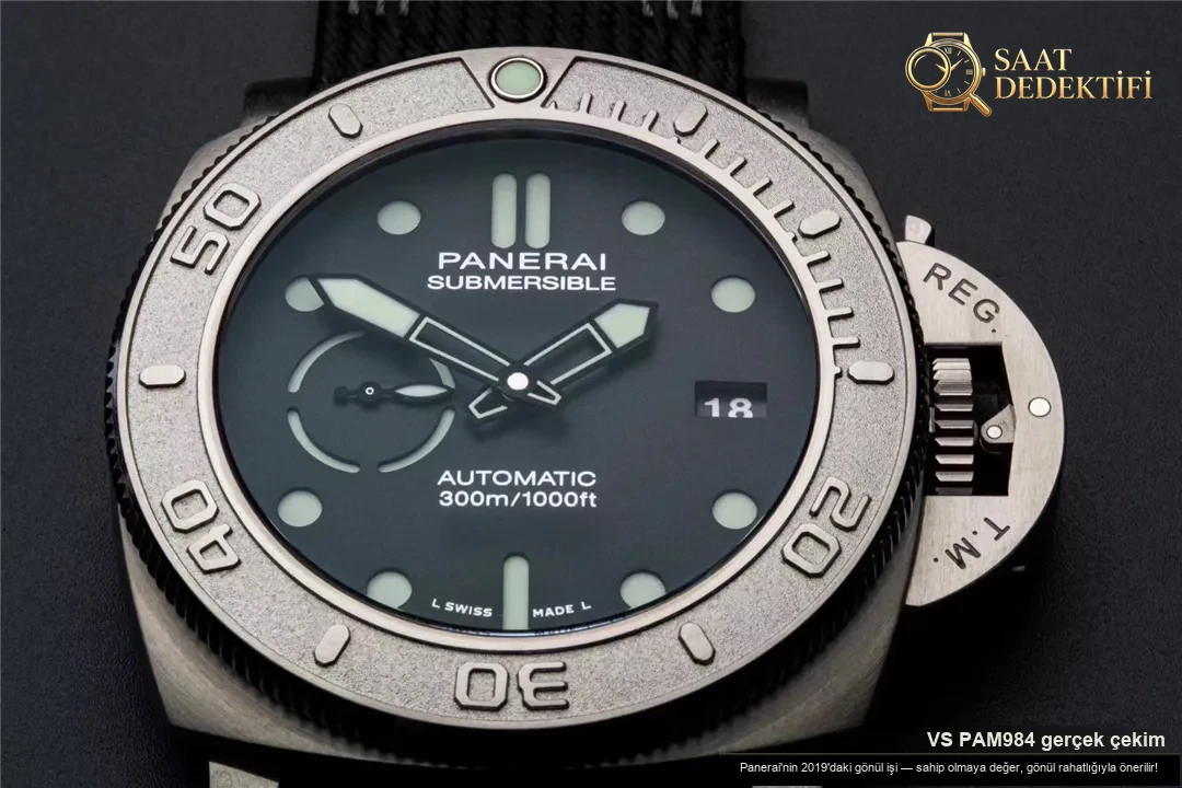 2019VS Factory Yeni Panerai PAM00984 Submersible Serisi 47 mm Replika Saat İncelemesi - Kasa Profili ve Kurma Kolu İncelemesi