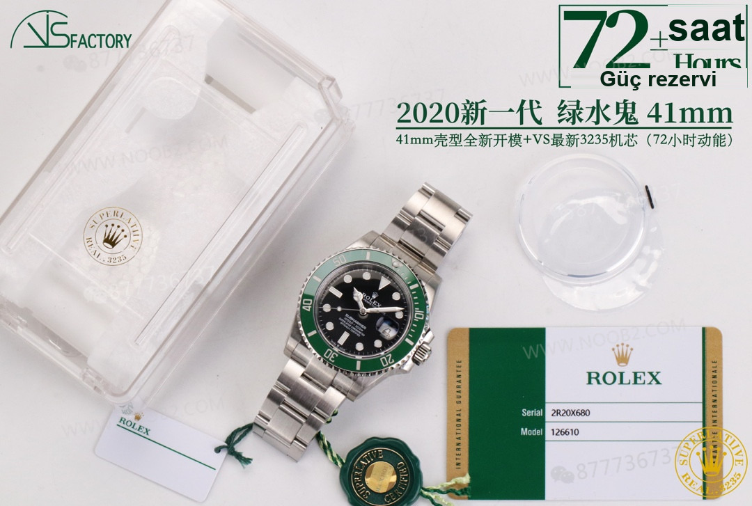 2020VS Factory 41 mm Rolex Yeşil Su Hayaleti 3235 Mekanizmalı Submariner 126610lv İncelemesi — 6. fotoğraf