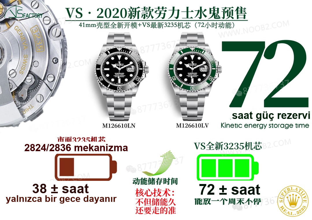 2020VS Factory 41 mm Rolex Yeşil Su Hayaleti 3235 Mekanizmalı Submariner 126610lv İncelemesi — 15. fotoğraf