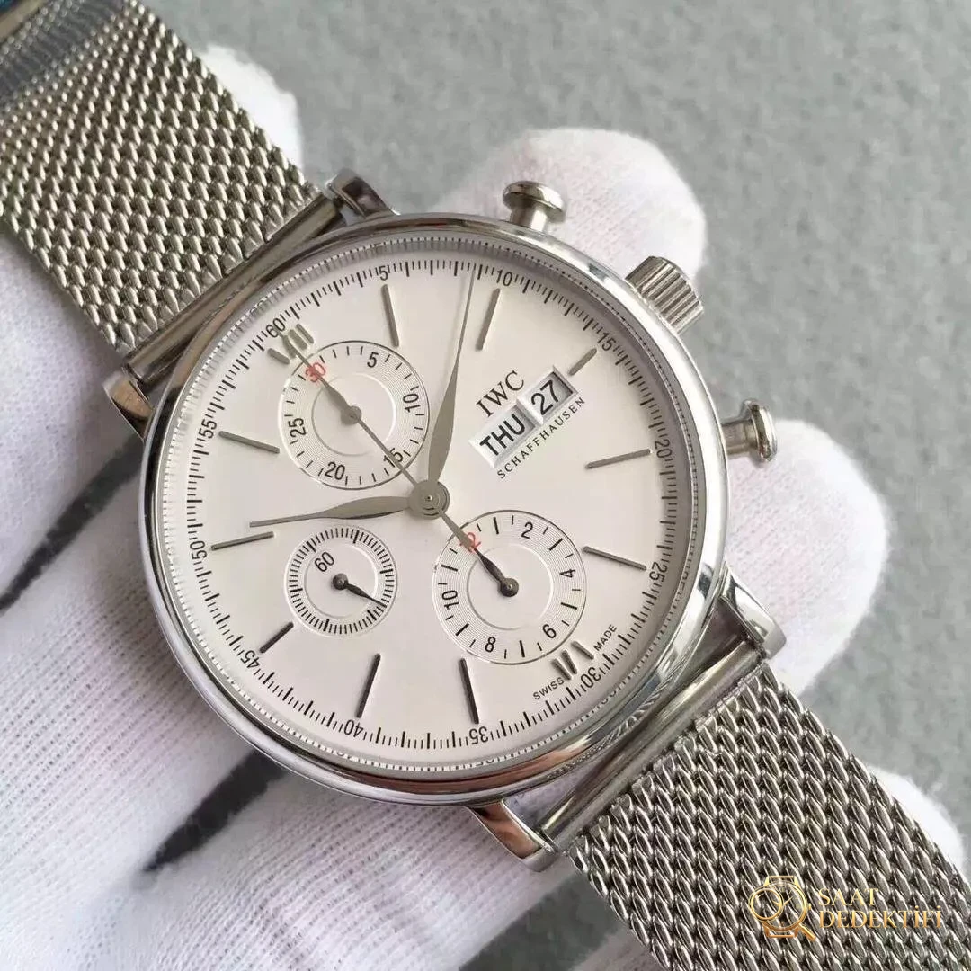 IWC Portofino Kronograf Beyaz Çelik Replika