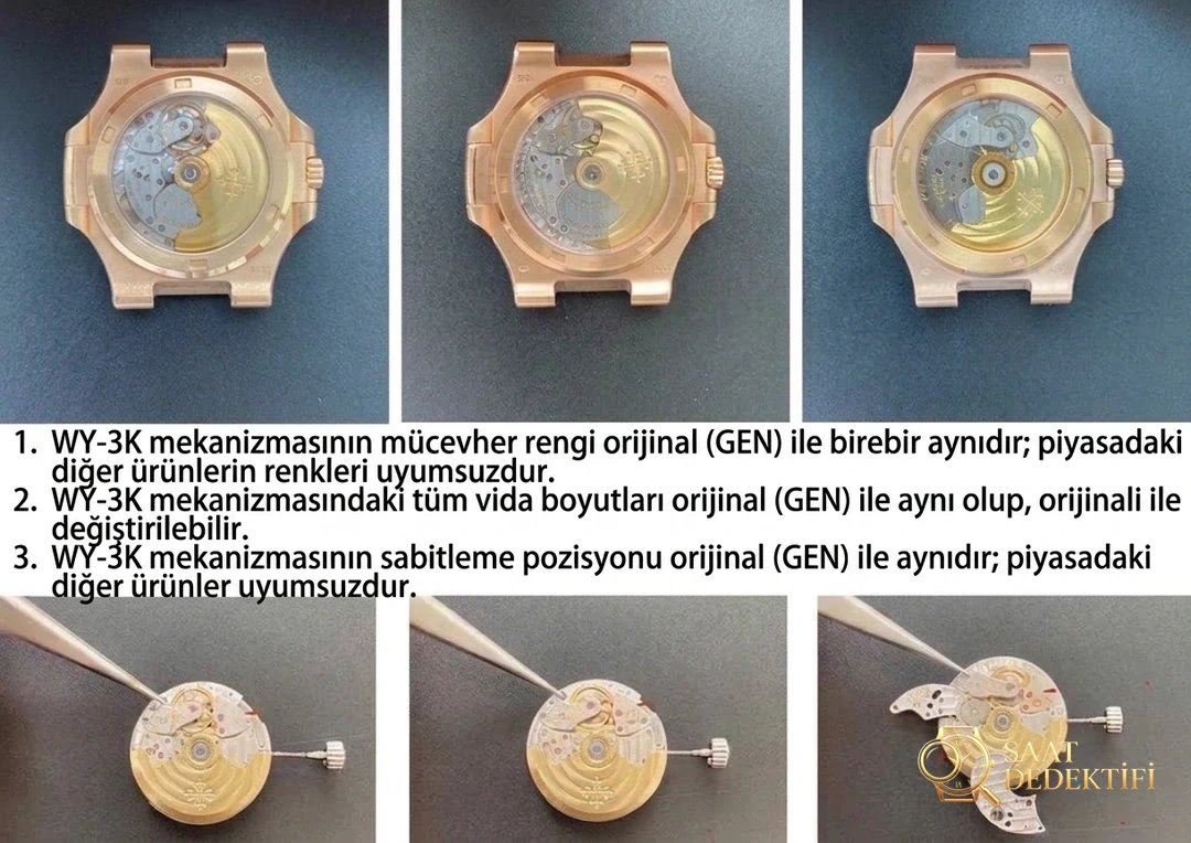 Karşılaştırmalı inceleme: 3K Factory PP Patek Philippe Sportif Zarafet serisi 5711/1A 010 kol saati - Kasa Profili ve Kurma Kolu İncelemesi