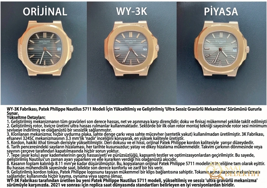 Karşılaştırmalı inceleme: 3K Factory PP Patek Philippe Sportif Zarafet serisi 5711/1A 010 kol saati - Fosfor ve Super-LumiNova Gece Görünümü