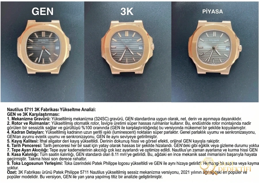 3K Factory Patek Philippe PP spor-zarafet serisi 5711/1A 010 saatin karşılaştırmalı incelemesi - Fosfor ve Super-LumiNova Gece Görünümü