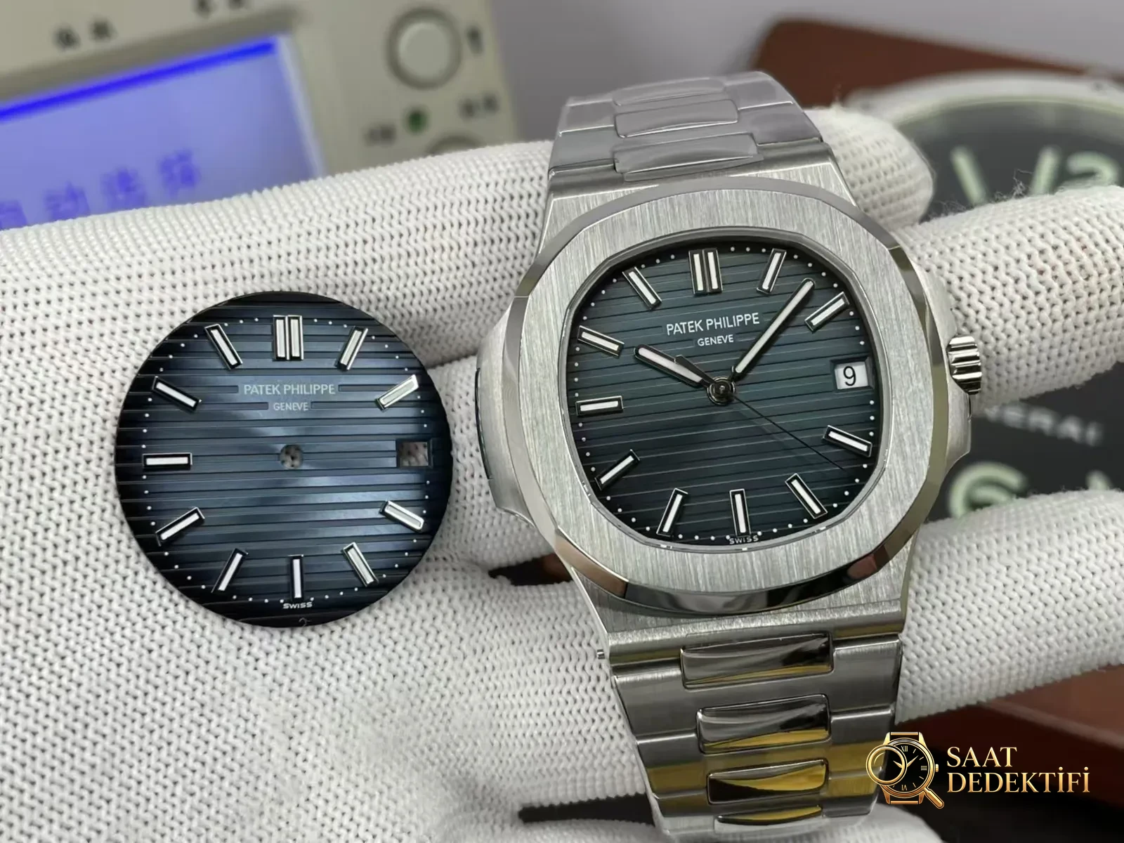3K Nautilus 5711 Kadranını SW Kadran ve Akrep-Yelkovanla Değiştirme İşi - Fosfor ve Super-LumiNova Gece Görünümü