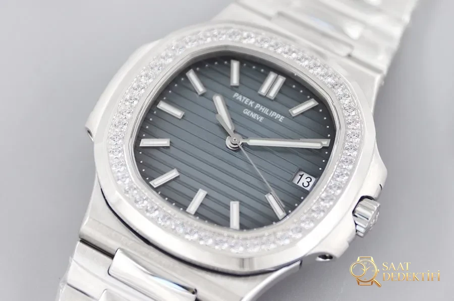 3K Factory Patek Philippe Nautilus Haute Grise 5713G Elmas Taşlı 2021 Model Saat İncelemesi - Kadran Detayı ve Bezel İşçiliği