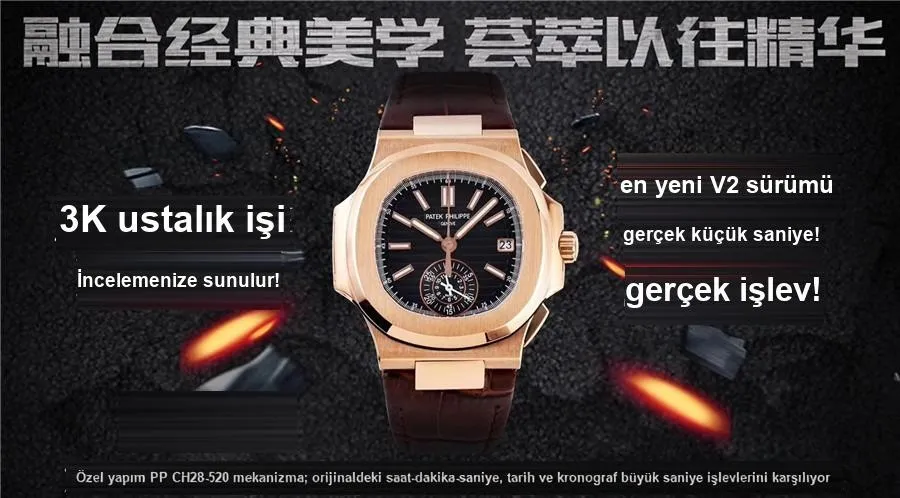 3K V2 Nautilus 5980 Kronograf Kol Saati - Klips Kilidi ve Lazer Damgalar