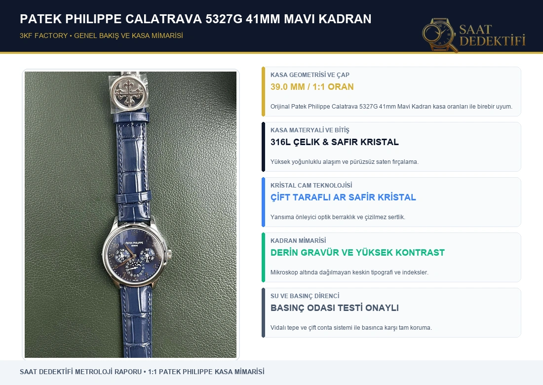 3KF Factory Patek Philippe Calatrava 5327G 41mm Mavi Kadran Kasa Mimarisi