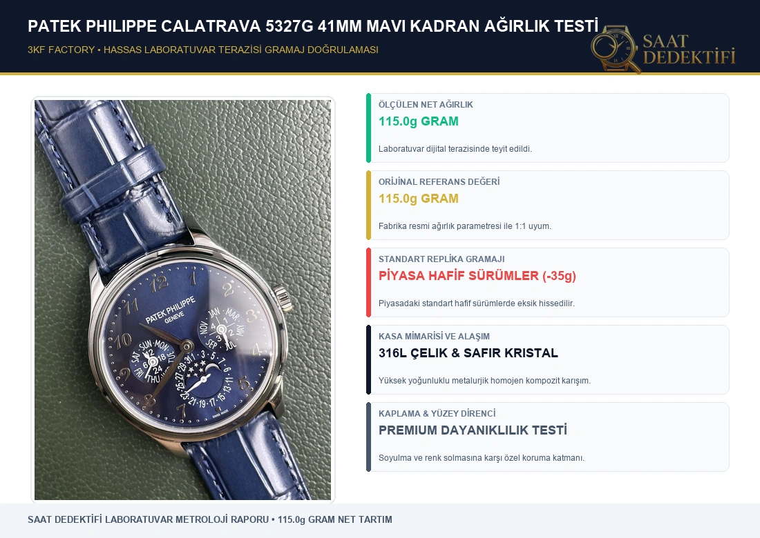 3KF Factory Patek Philippe Calatrava 5327G 41mm Mavi Kadran Laboratuvar Terazi Tartımı