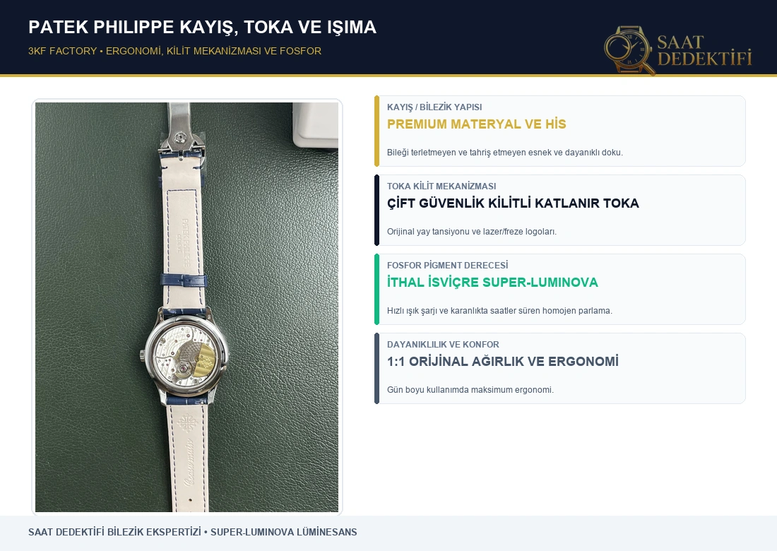 3KF Factory Patek Philippe Calatrava 5327G 41mm Mavi Kadran Bilezik ve Fosfor Testi