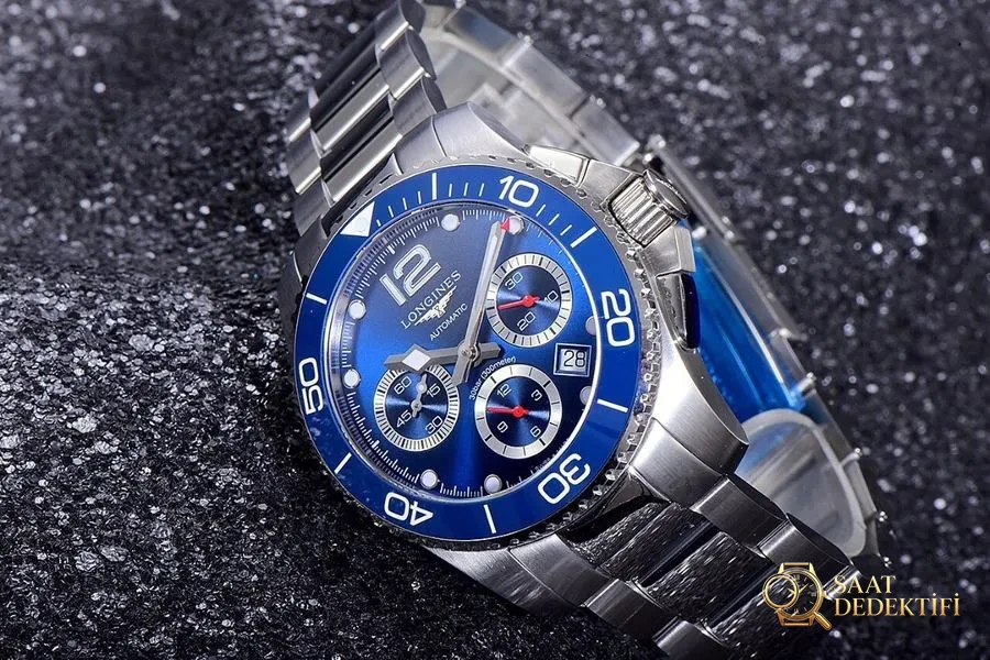 8F Factory Longines HydroConquest Kronograf Serisi 2020 Yeni Model İncelemesi - Mavi Kadran - Kadran Detayı ve Bezel İşçiliği