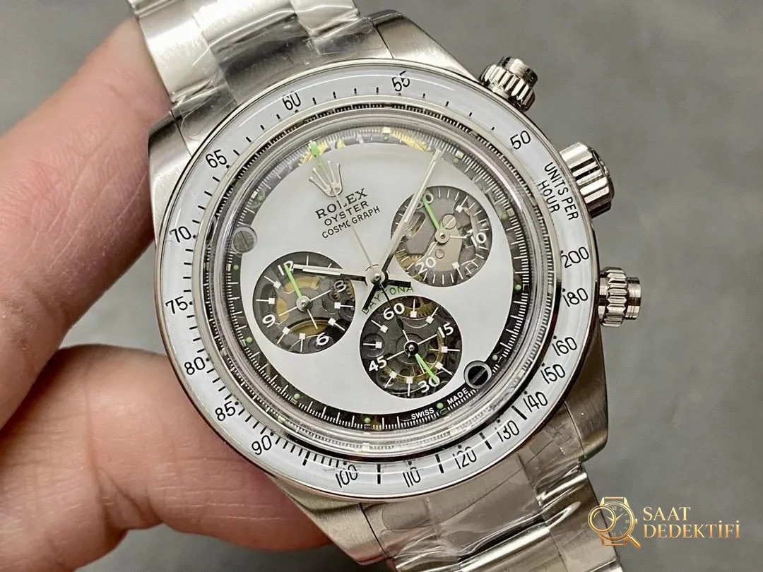 ADG Rolex Daytona Modifiye İskelet Kadran 4130 Mekanizma Ultra Güçlü Lume Bezel - Kadran Detayı ve Bezel İşçiliği