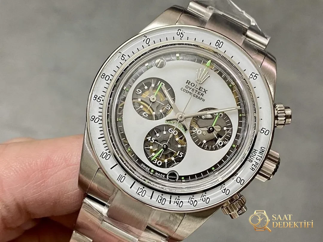 ADG Rolex Daytona Modifiye İskelet Kadran 4130 Mekanizma Ultra Güçlü Lume Bezel - Kasa Profili ve Kurma Kolu İncelemesi