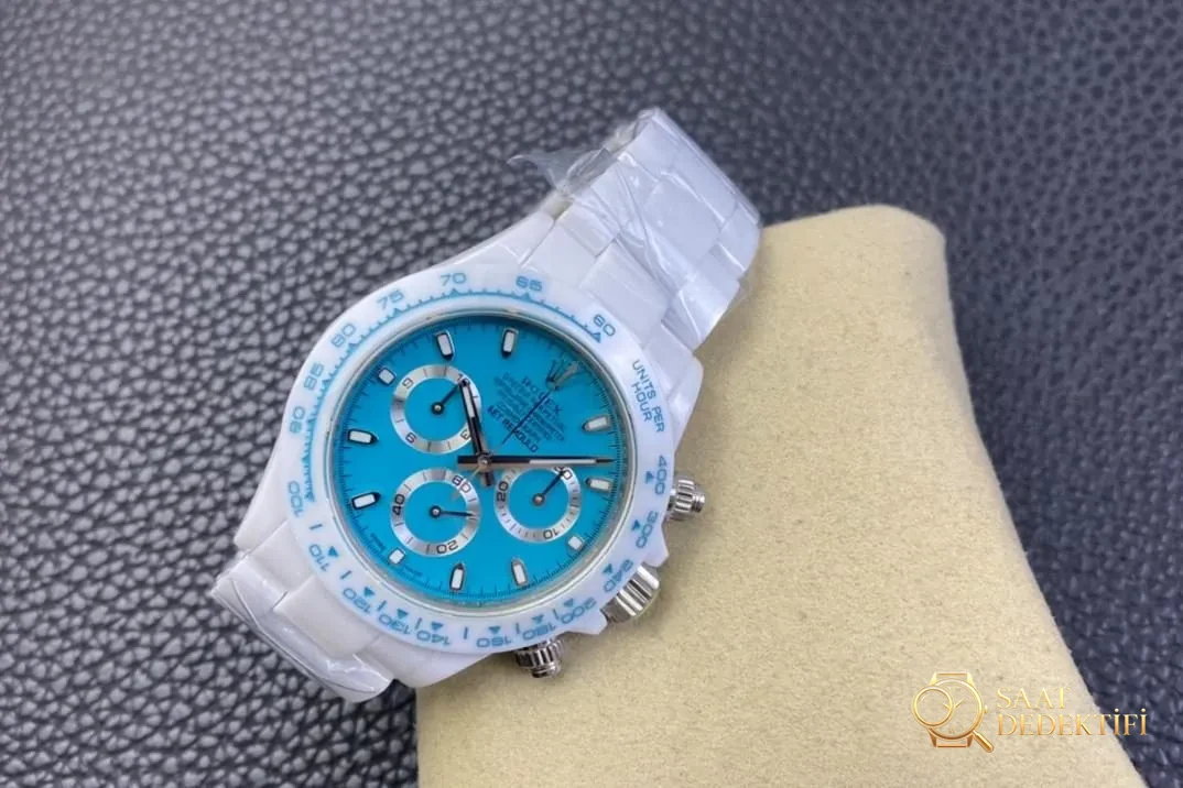 AET modifiye Rolex N Factory 4130 Daytona Abu Dhabi mavi-beyaz seramiğin işçiliği nasıl? - Kasa Profili ve Kurma Kolu İncelemesi