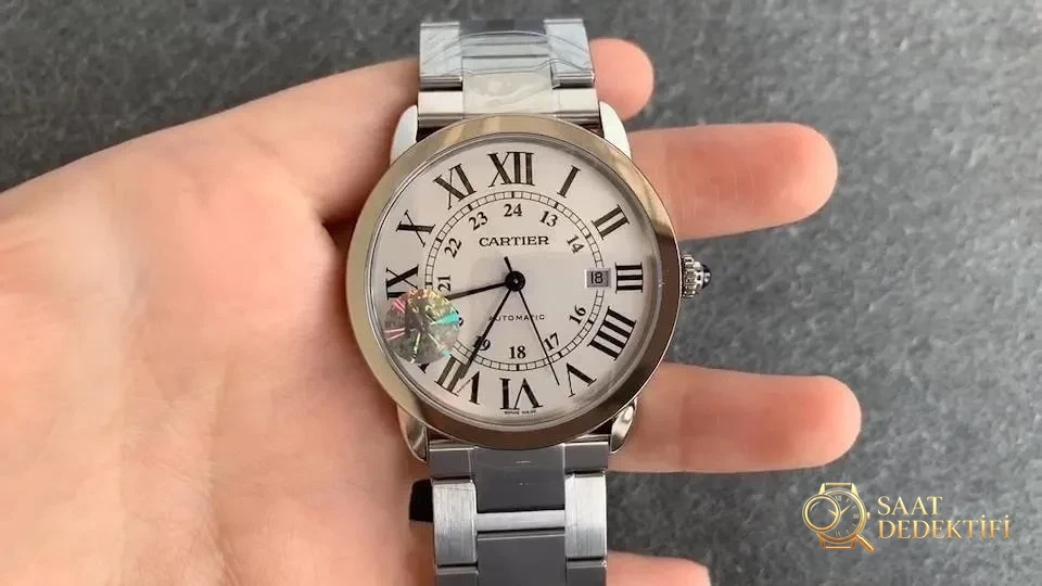 AF Factory Cartier London RONDE erkek 42 mm serisi, beyaz kadran çelik bilezik - Kadran Detayı ve Bezel İşçiliği
