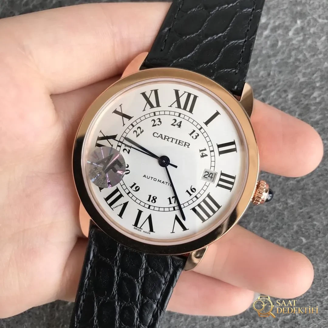 AF Factory Cartier London Ronde Erkek 42 mm Serisi Roz Altın Kasa Siyah Timsah Derisi - Kasa Profili ve Kurma Kolu İncelemesi