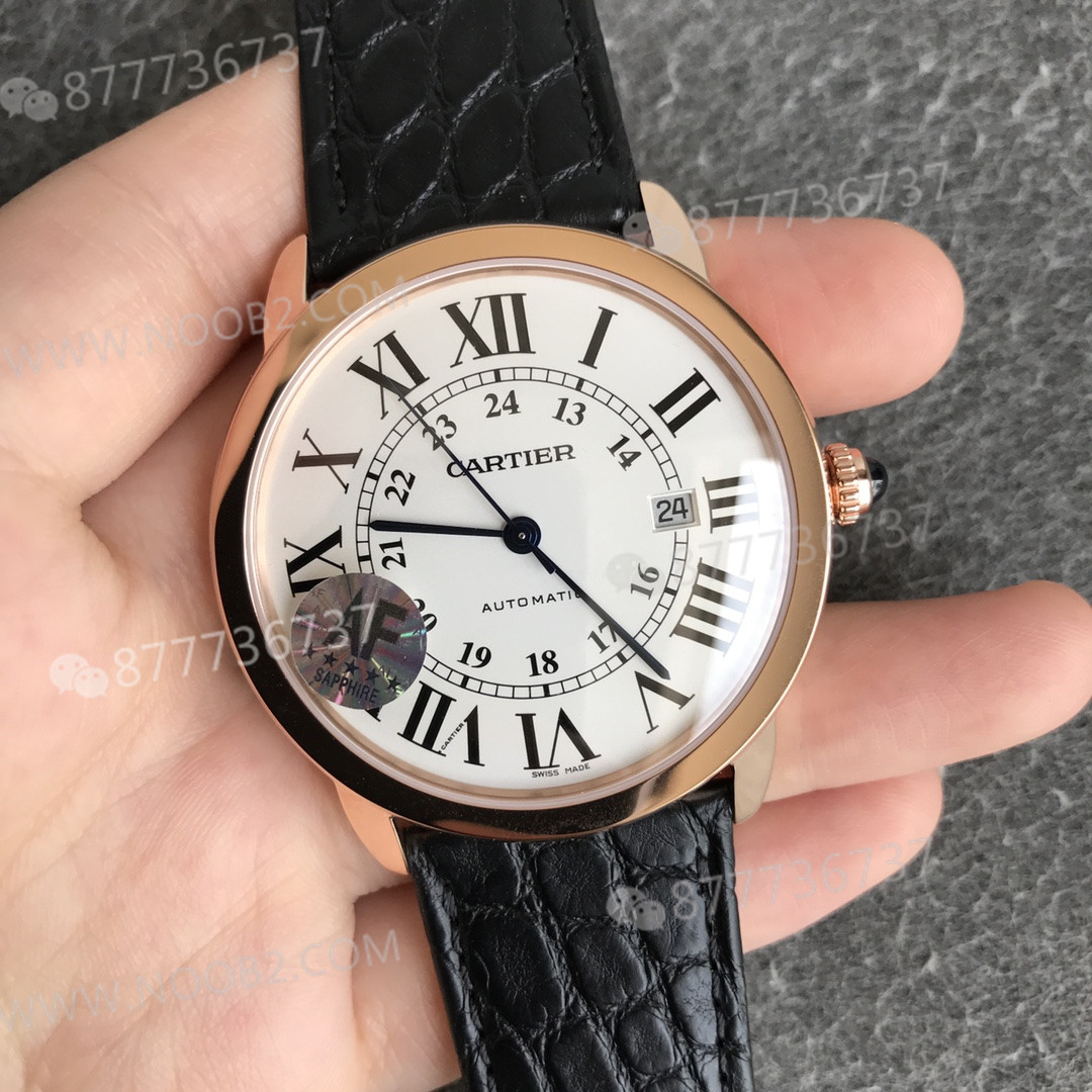 AF Factory Cartier London Ronde Erkek 42 mm Serisi Roz Altın Kasa Siyah Timsah Derisi — 4. fotoğraf