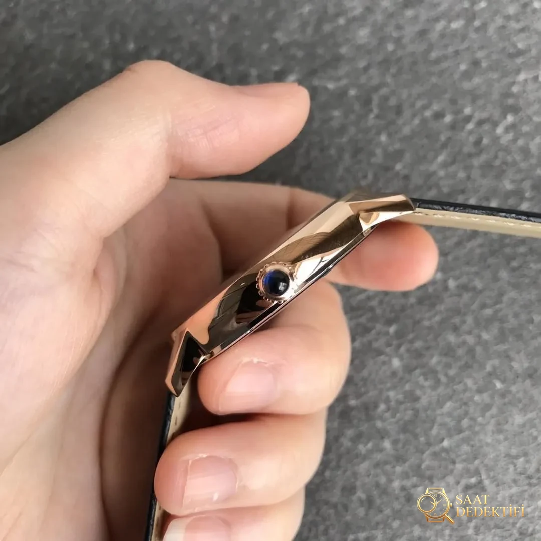 AF Factory Cartier London Ronde Erkek 42 mm Serisi Roz Altın Kasa Siyah Timsah Derisi - Bilezik, Toka ve Klips Mekanizması
