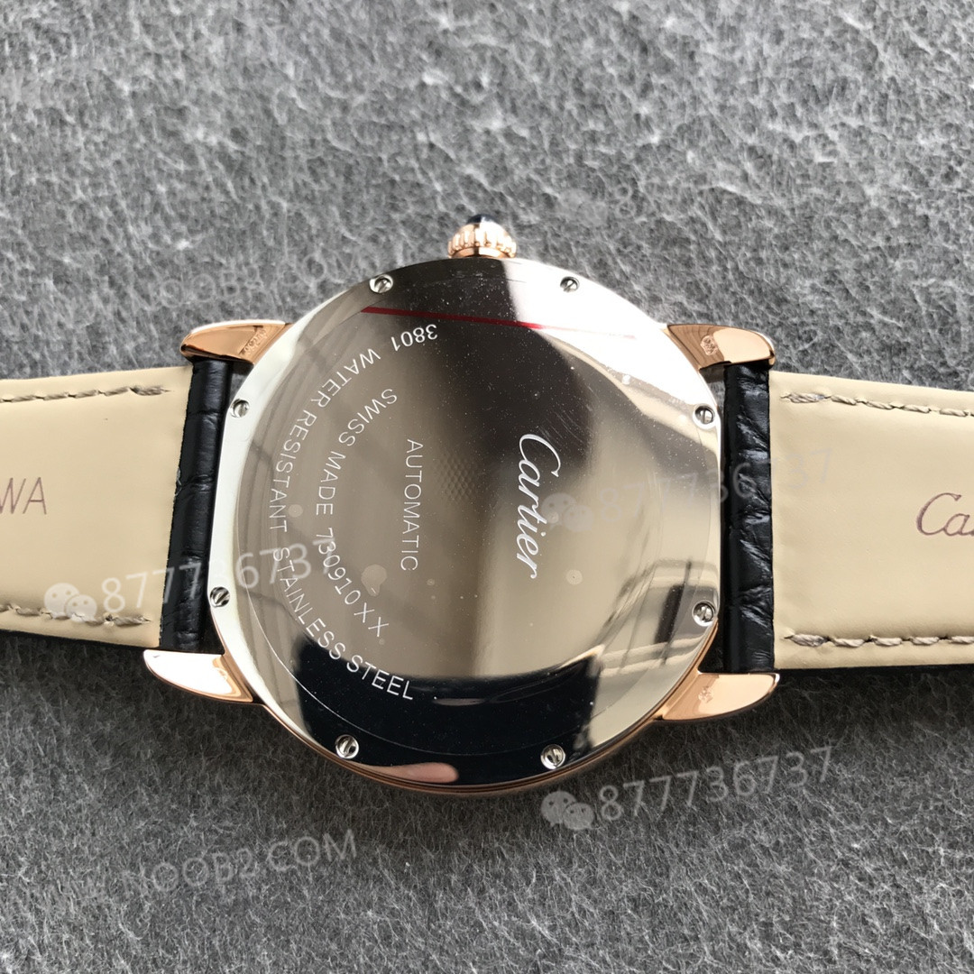 AF Factory Cartier London Ronde Erkek 42 mm Serisi Roz Altın Kasa Siyah Timsah Derisi — 8. fotoğraf