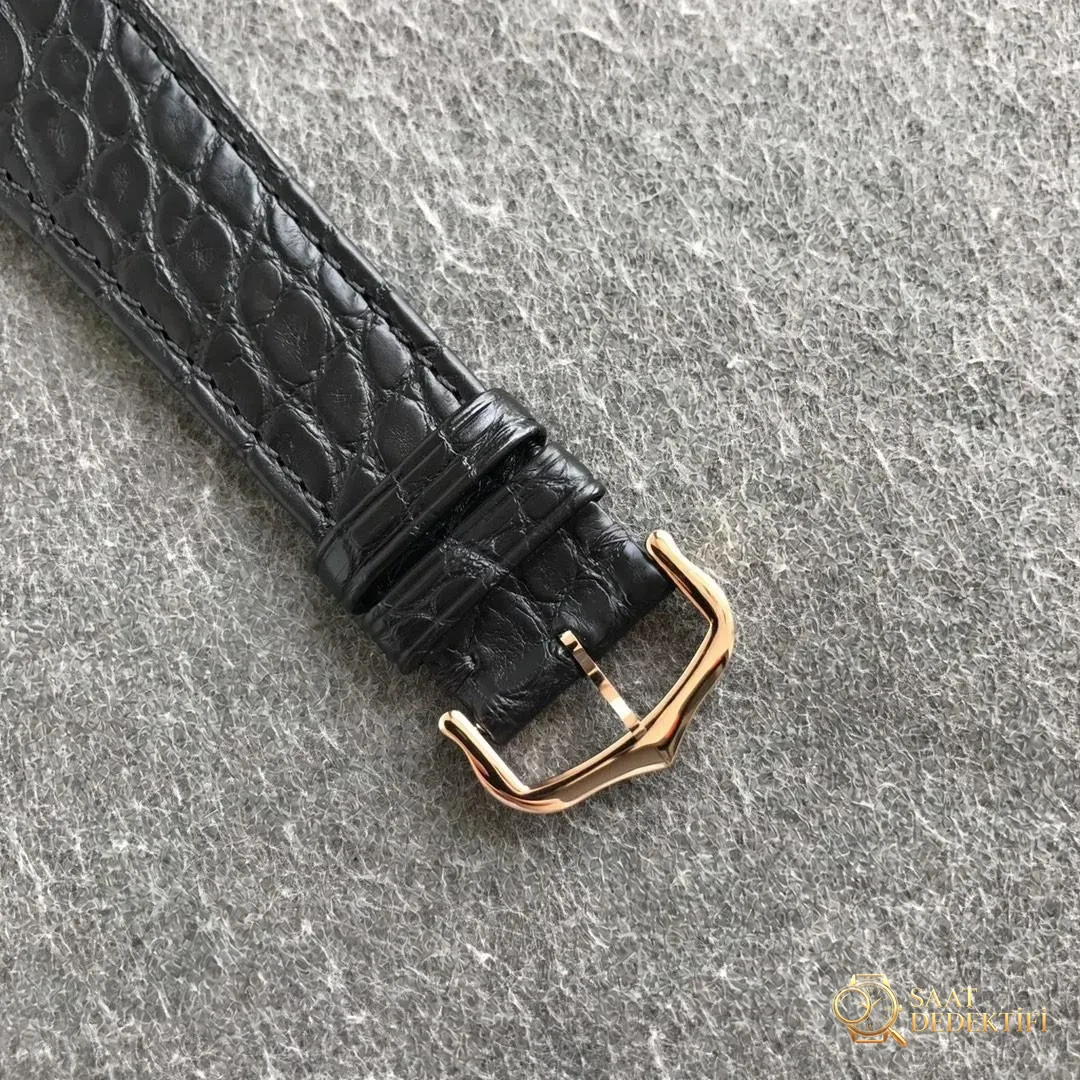 AF Factory Cartier London Ronde Erkek 42 mm Serisi Roz Altın Kasa Siyah Timsah Derisi - Fosfor ve Super-LumiNova Gece Görünümü