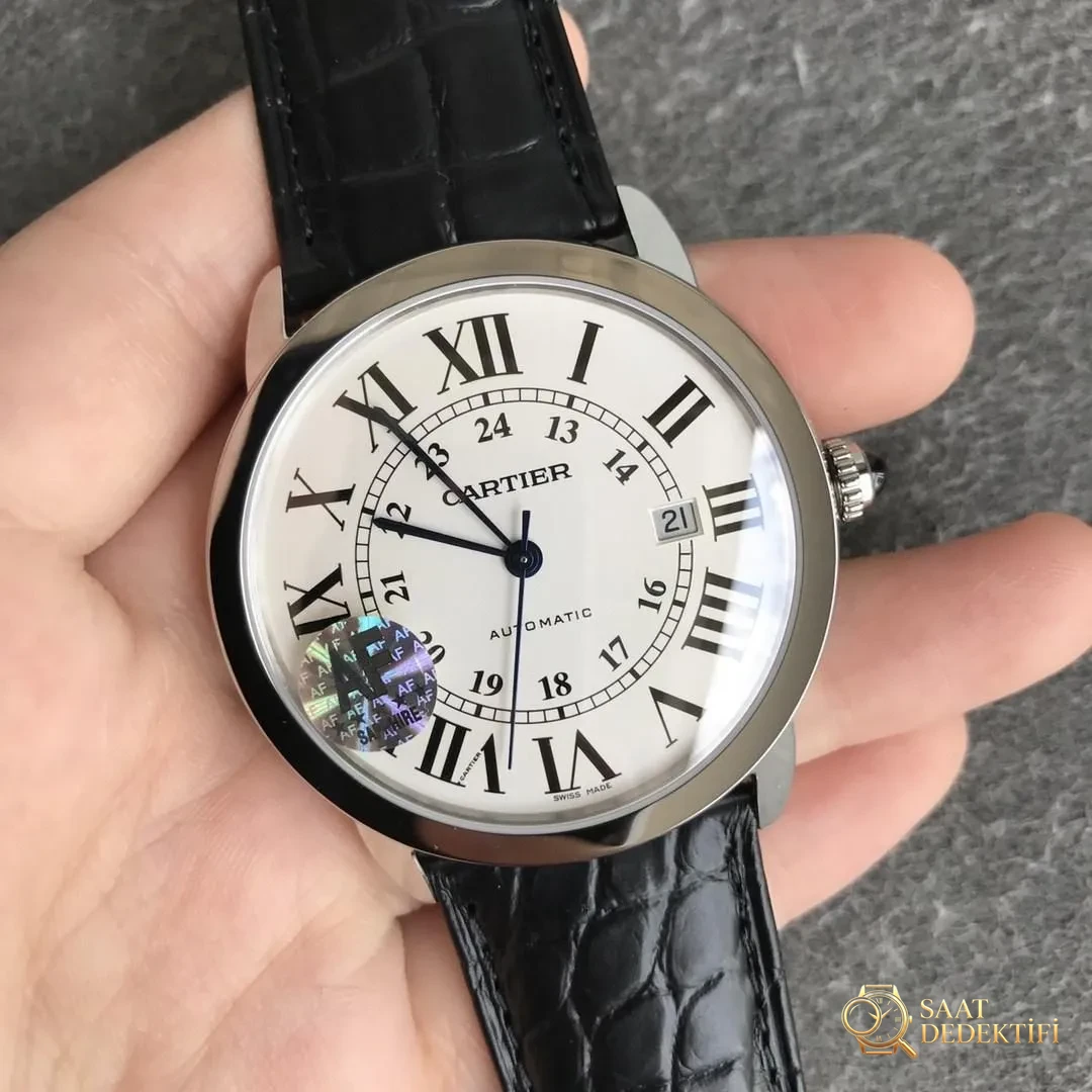 AF Factory Cartier Londra RONDE erkek 42 mm serisi timsah derisi - Arka Kapak ve Mekanizma Detayı