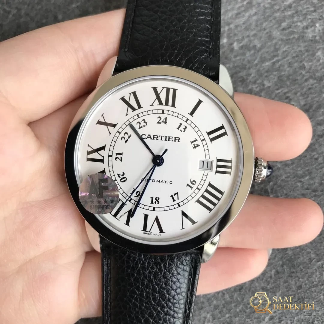 AF Factory Cartier Londra RONDE erkek 42 mm serisi, TOGO deri çabuk sökülen kayışlı - Kadran Detayı ve Bezel İşçiliği