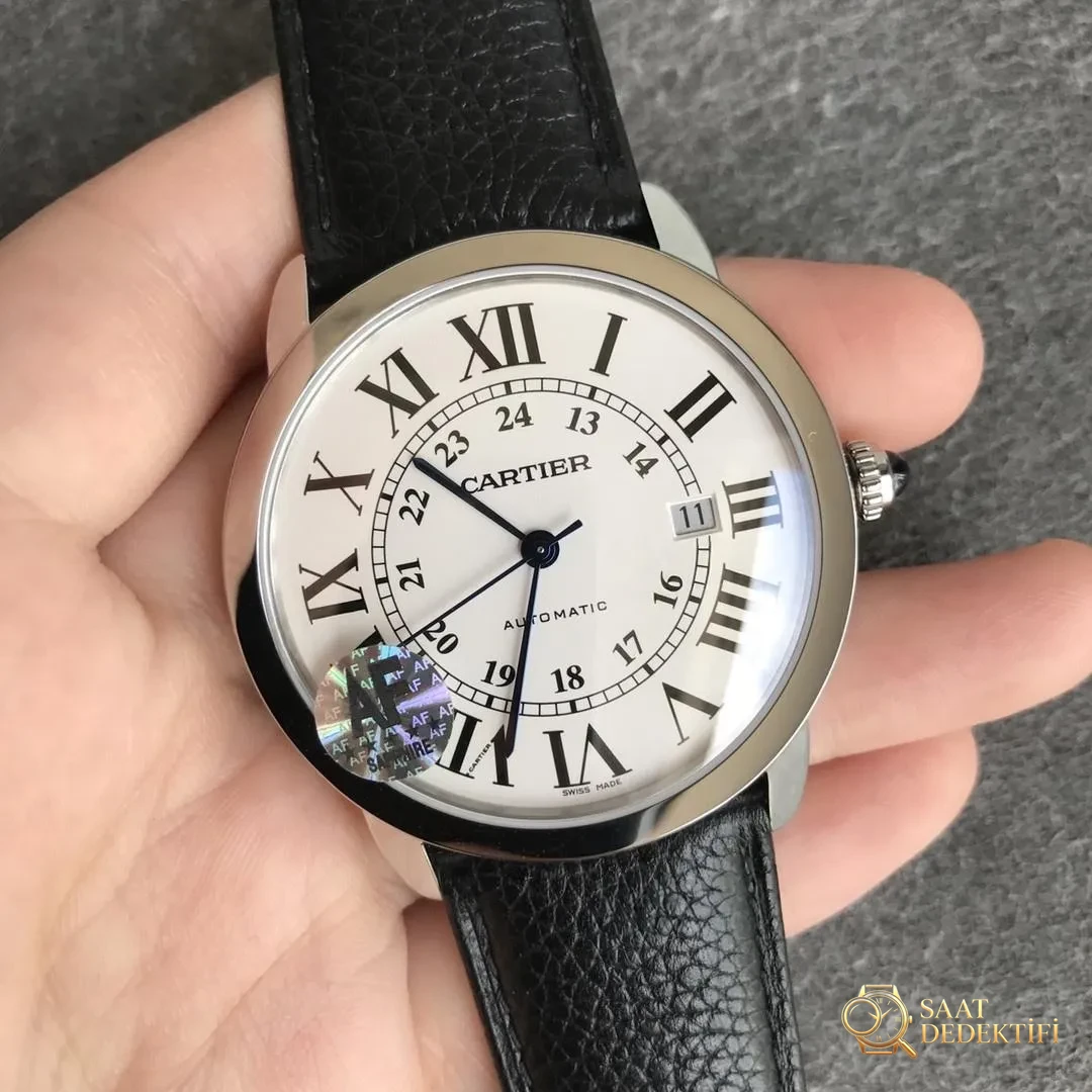 AF Factory Cartier Londra RONDE erkek 42 mm serisi, TOGO deri çabuk sökülen kayışlı - Arka Kapak ve Mekanizma Detayı