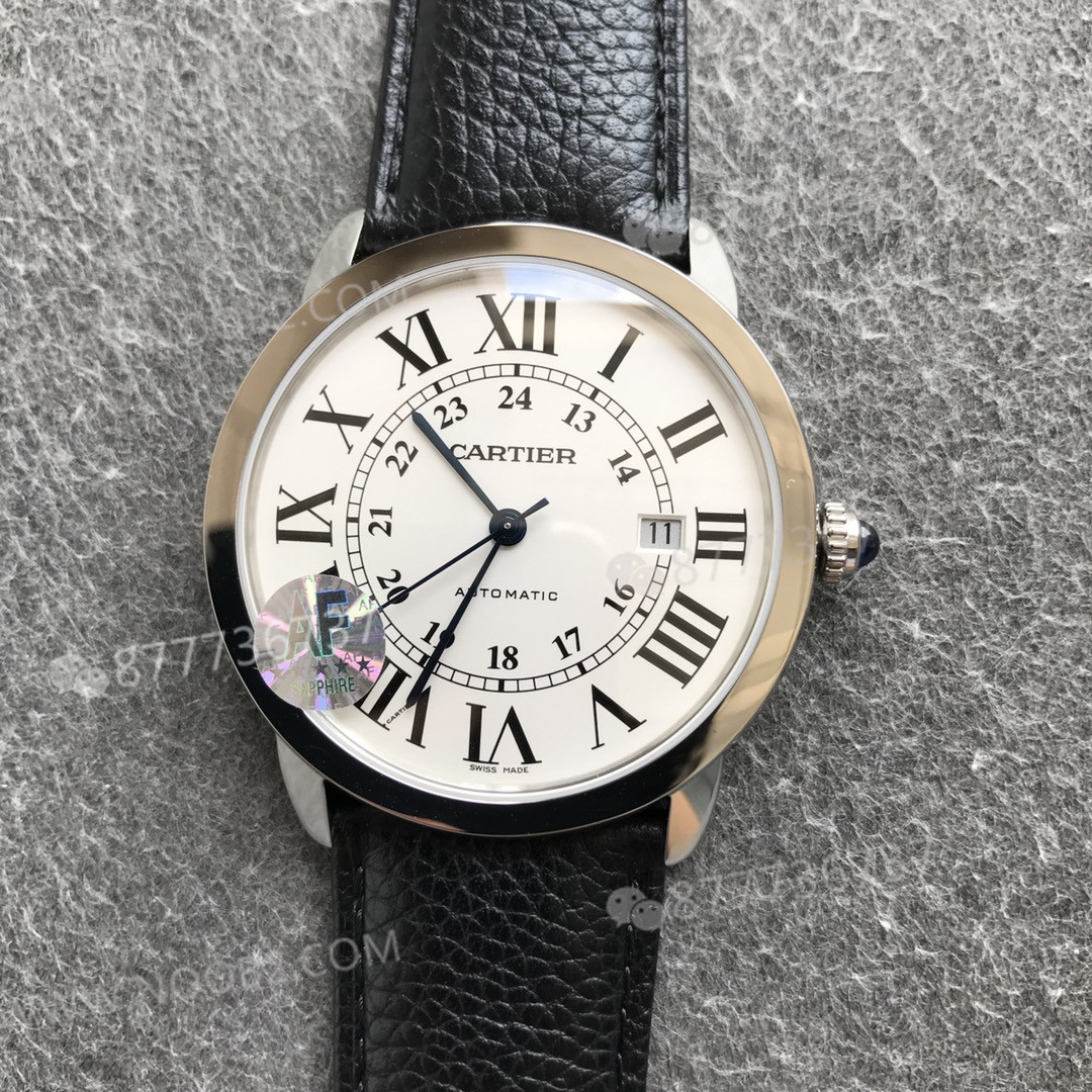AF Factory Cartier Londra RONDE erkek 42 mm serisi, TOGO deri çabuk sökülen kayışlı — 7. fotoğraf