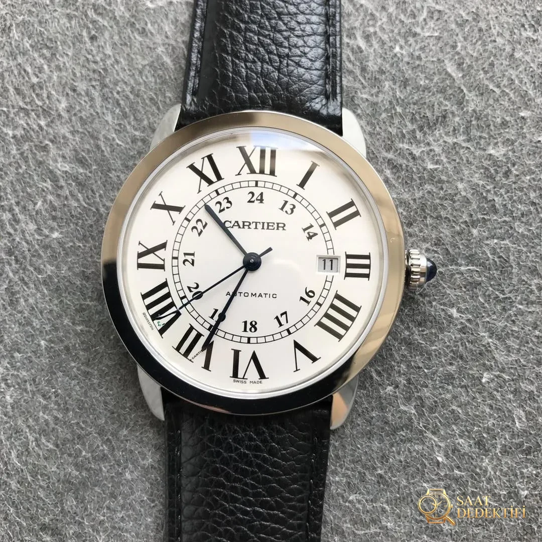 AF Factory Cartier Londra RONDE erkek 42 mm serisi, TOGO deri çabuk sökülen kayışlı - Klips Kilidi ve Lazer Damgalar