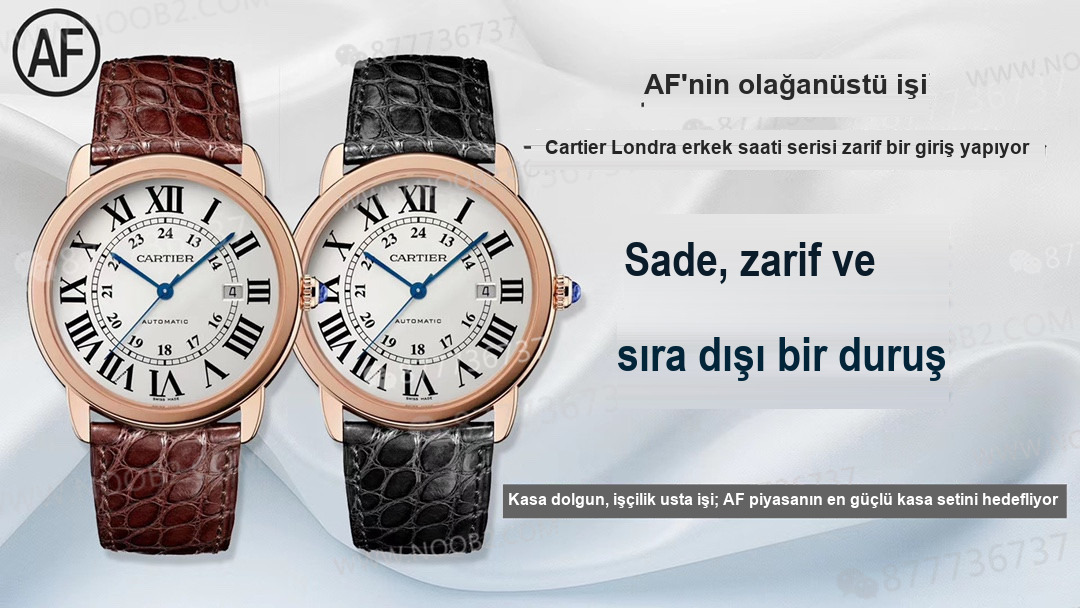 AF Factory Cartier Ronde de Cartier London Erkek 42 mm Serisi Rose Altın Kasa Kahverengi Timsah Derisi — 1. fotoğraf