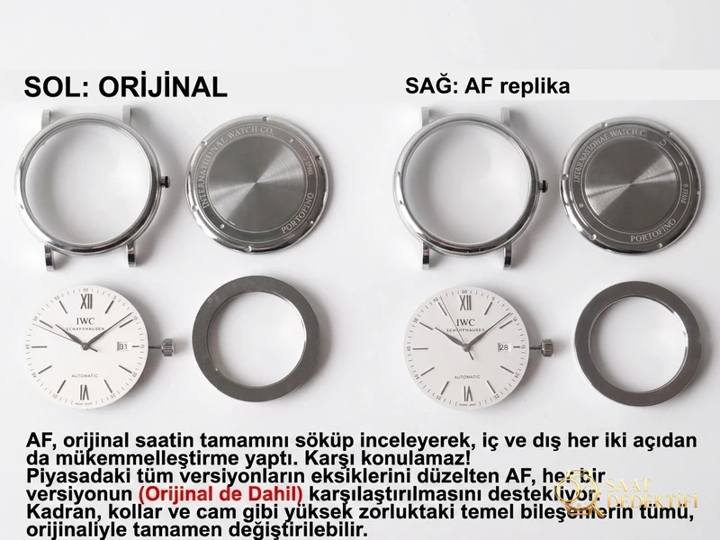 AF Factory IWC Portofino üç akrepli red 60, MKS modelinden nerede daha pahalı? Hangi replika saat daha iyi? Gerçek-replika karşılaştırmalı orijinal incelemeyle bakalım - Kasa Çeliği ve Polisaj Kalitesi