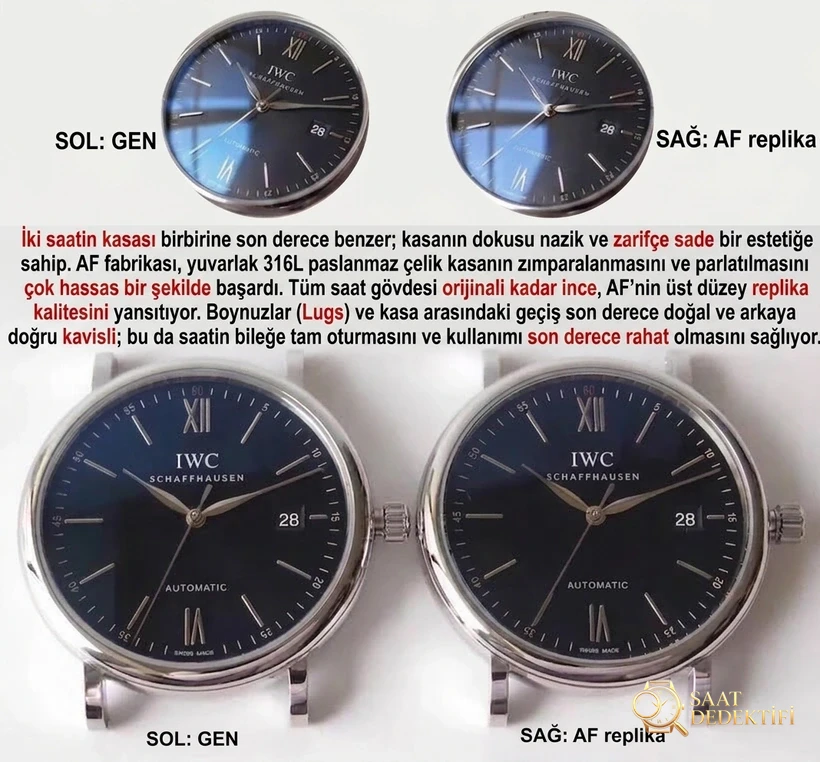 AF Factory IWC Portofino üç akrepli red 60, MKS modelinden nerede daha pahalı? Hangi replika saat daha iyi? Gerçek-replika karşılaştırmalı orijinal incelemeyle bakalım - Kordon Dokusu ve Dikiş Detayları