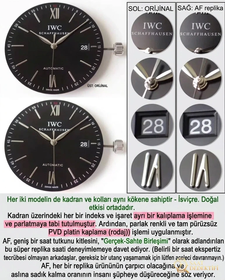 AF Factory IWC Portofino üç akrepli red 60, MKS modelinden nerede daha pahalı? Hangi replika saat daha iyi? Gerçek-replika karşılaştırmalı orijinal incelemeyle bakalım - Bezel İçi Rehaut Gravürü ve Hizalaması