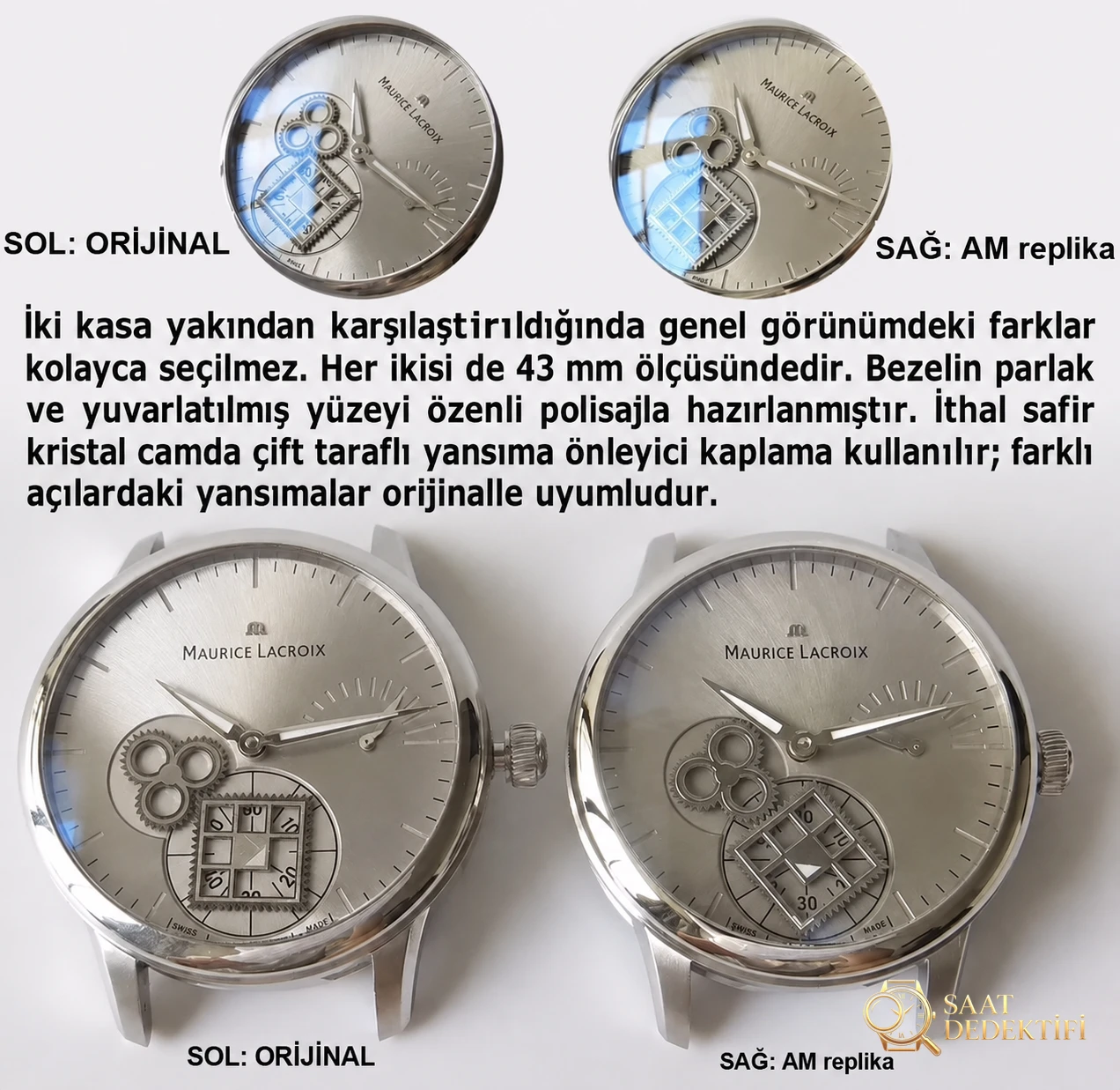 AM Factory Maurice Lacroix Masterpiece kare dişli serisi MP7158 gizemli saniye ibresi V2 sürümü replika ile orijinal karşılaştırması nasıl? - Kadran Detayı ve Bezel İşçiliği