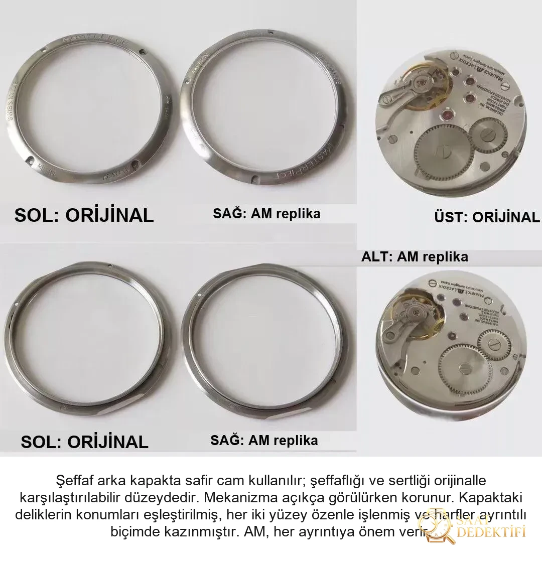 AM Factory Maurice Lacroix Masterpiece kare dişli serisi MP7158 gizemli saniye ibresi V2 sürümü replika ile orijinal karşılaştırması nasıl? - Bilezik, Toka ve Klips Mekanizması