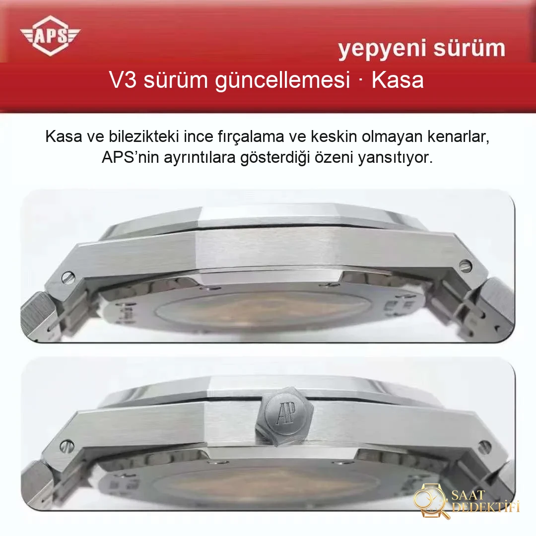 APS Audemars Piguet 15400 V3 versiyonunda tek parça 3120 mekanizması şu noktalarda yükseltildi - Kadran Detayı ve Bezel İşçiliği