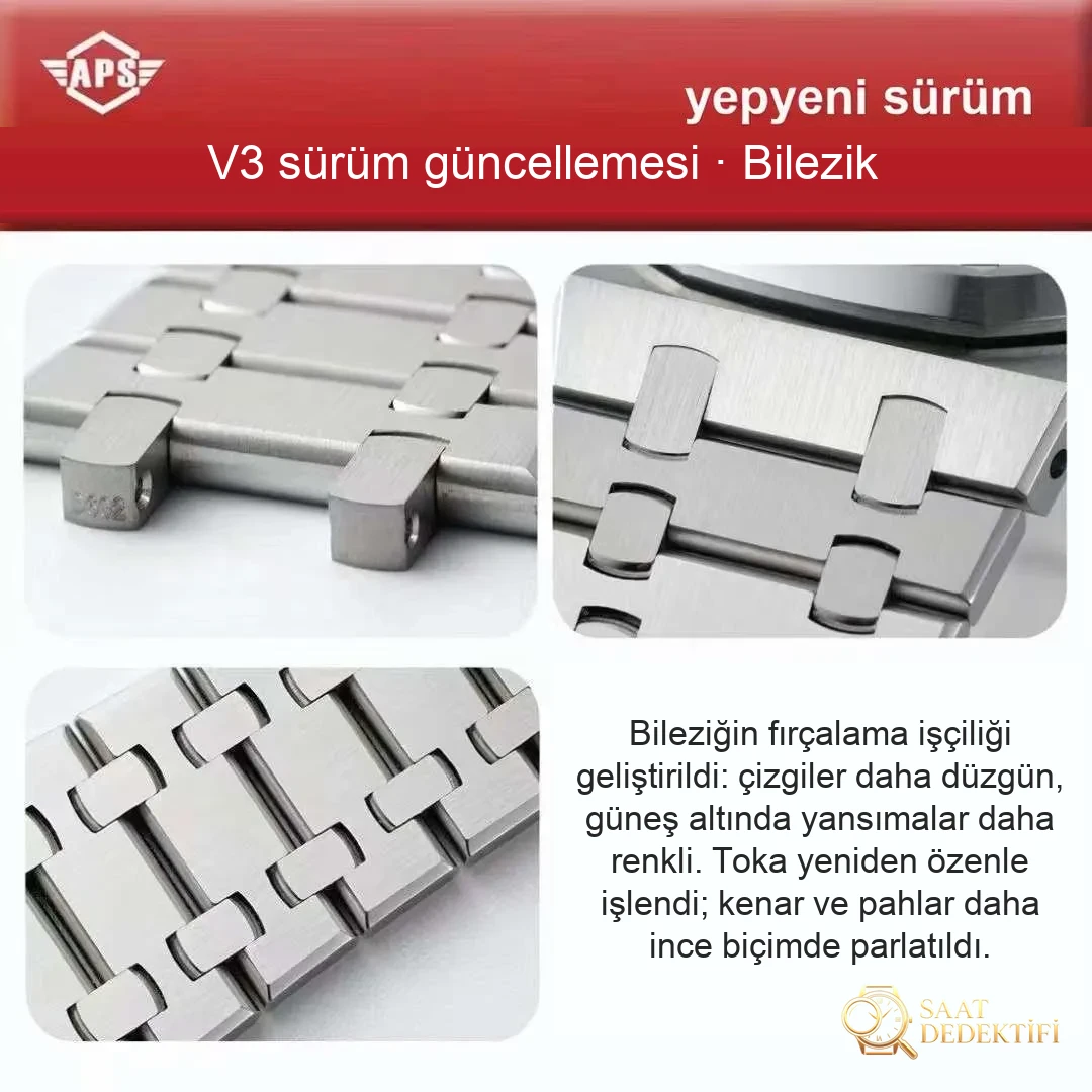 APS Audemars Piguet 15400 V3 versiyonunda tek parça 3120 mekanizması şu noktalarda yükseltildi - Arka Kapak ve Mekanizma Detayı