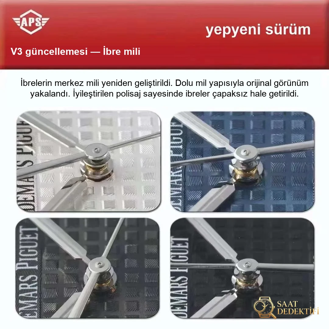 APS Audemars Piguet 15400 V3 versiyonunda tek parça 3120 mekanizması şu noktalarda yükseltildi - Makro Kadran ve İndeks İşçiliği