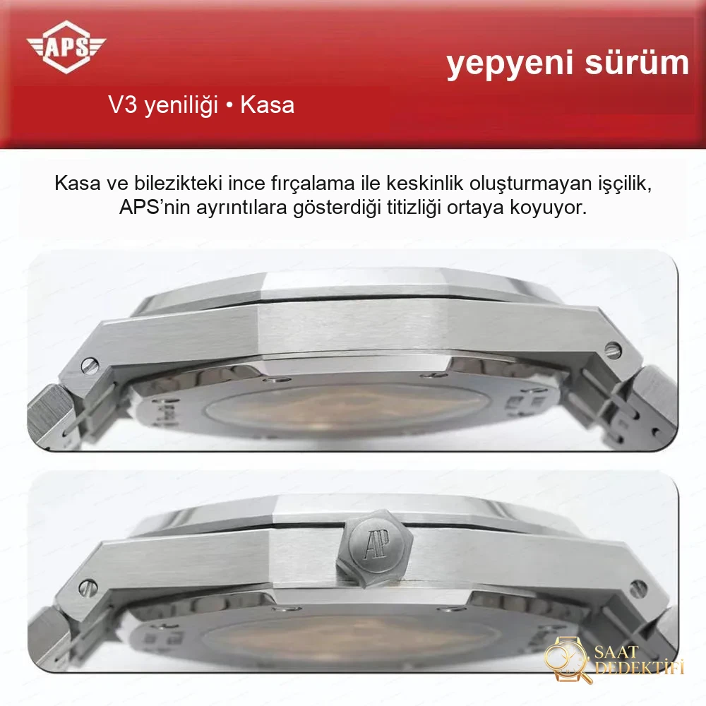 APS Factory Audemars Piguet 15400 tek parça 3120 mekanizmalı v3 versiyonu en güçlü haliyle geliyor - Kasa Profili ve Kurma Kolu İncelemesi