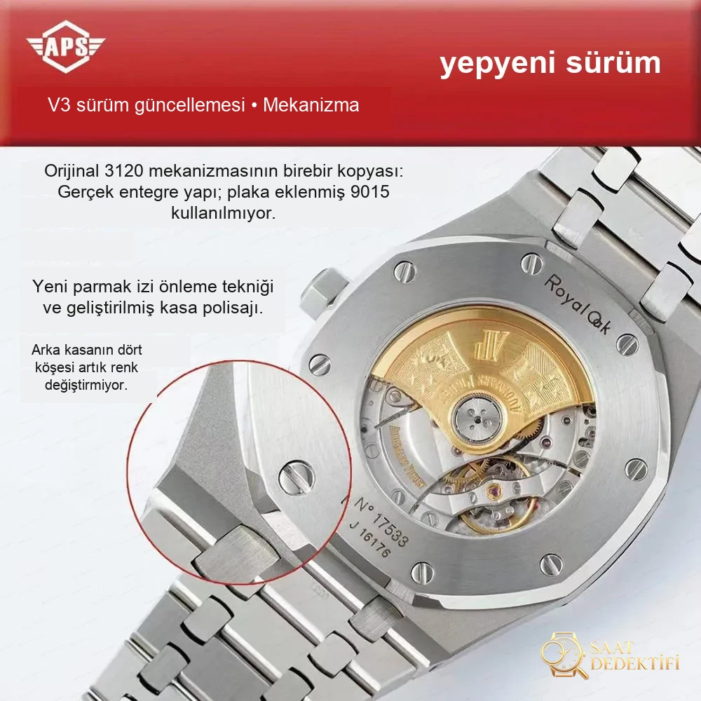 APS Factory Audemars Piguet 15400 tek parça 3120 mekanizmalı v3 versiyonu en güçlü haliyle geliyor - Makro Kadran ve İndeks İşçiliği