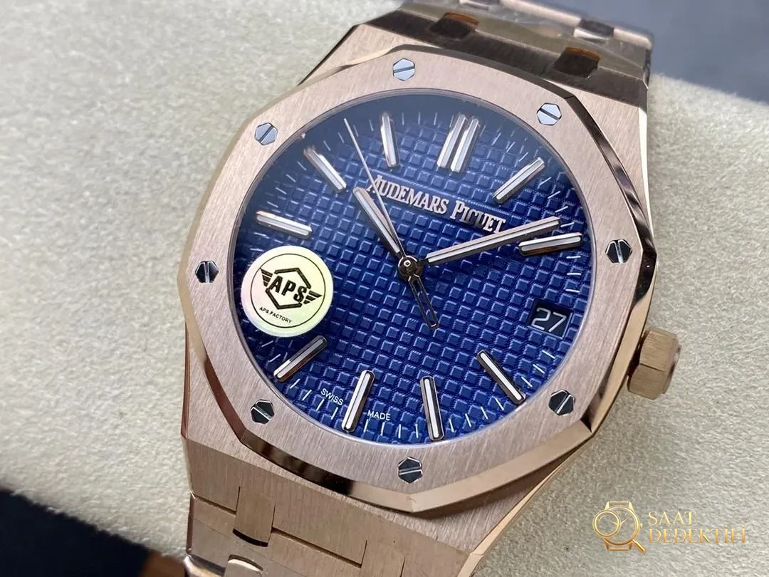 APS Factory Audemars Piguet 15510OR Rose Gold Mavi Kadran Replika Kalitesi Nasıl? - Kasa Profili ve Kurma Kolu İncelemesi