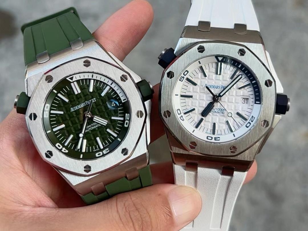 APS Factory Audemars Piguet 15710 yeşil ve beyaz kadranlı 3120 entegre mekanizmanın işçiliği nasıl? — 1. fotoğraf