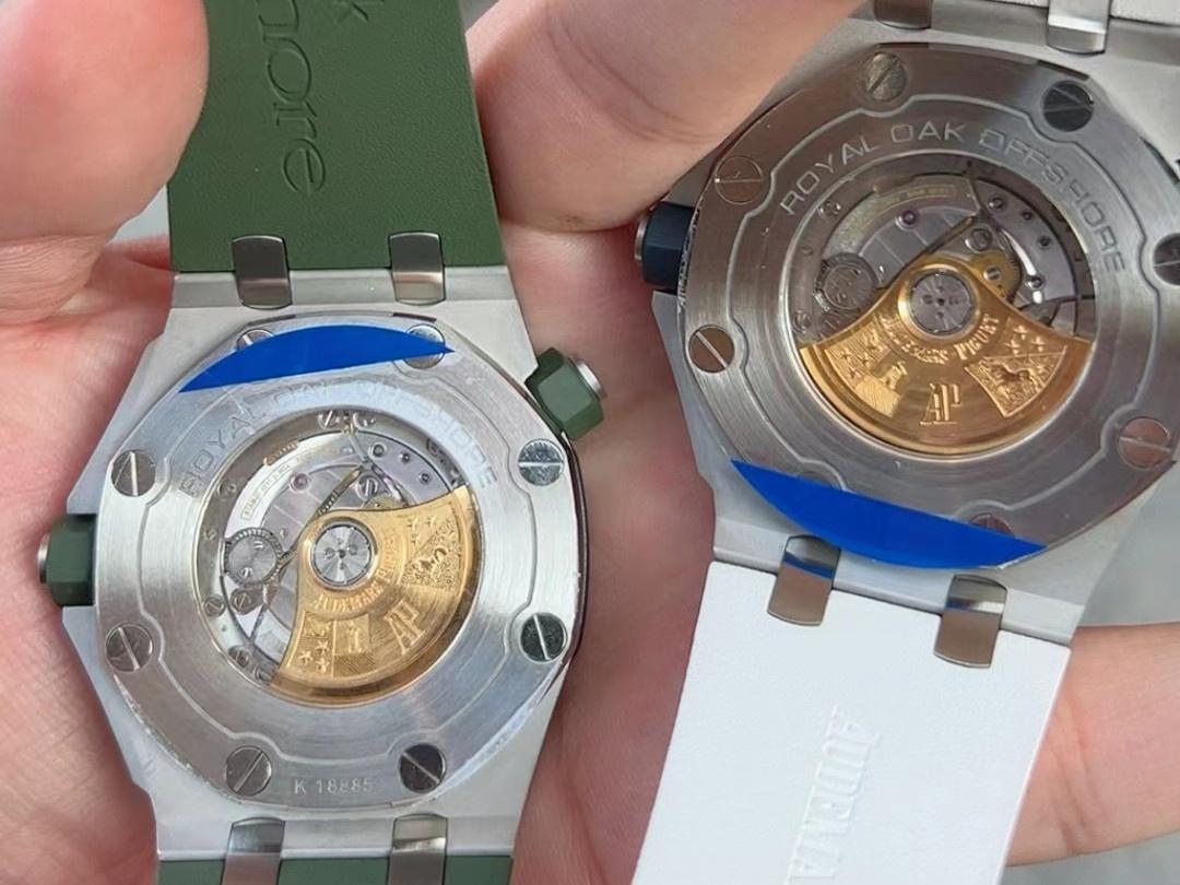 APS Factory Audemars Piguet 15710 yeşil ve beyaz kadranlı 3120 entegre mekanizmanın işçiliği nasıl? — 2. fotoğraf