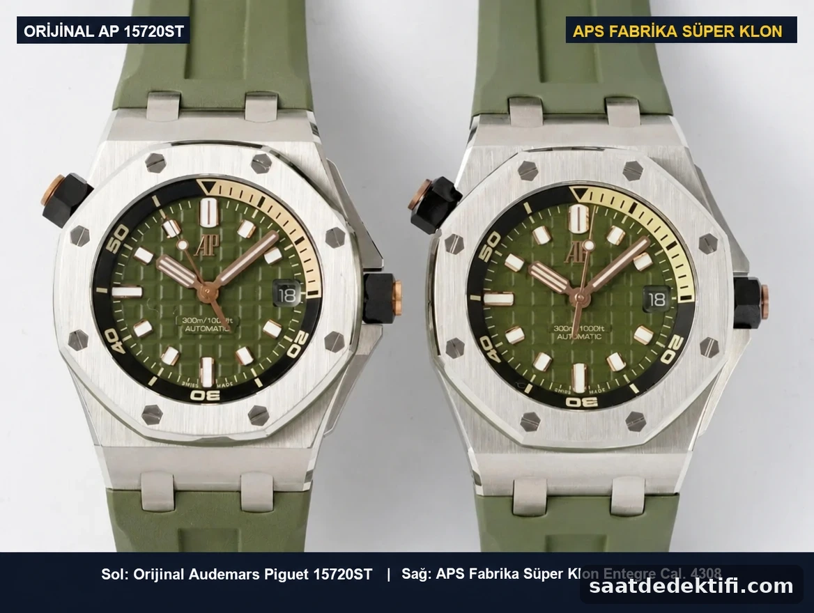 Orijinal Audemars Piguet 15720ST ile APS Factory super clone ön yüz karşılaştırması