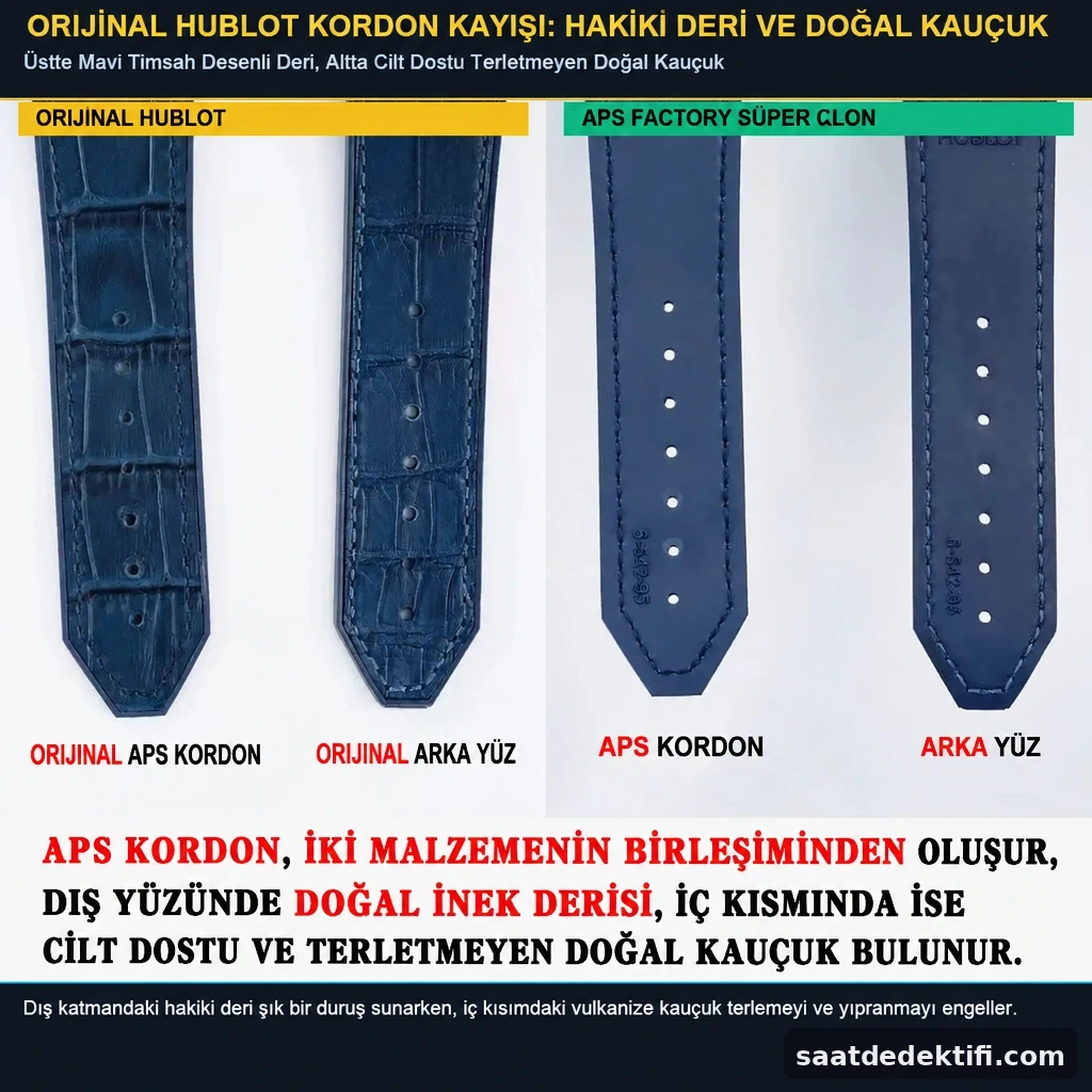 Mavi timsah desenli dana derisi dış katman ve kauçuk astarlı hibrit kordon